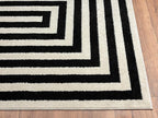 Abani Contemporary Area Rug, Contrasting Geometric Modern Stripe Symmetrical Living Room Carpet Rugs (Ivory Black, 2'2 x 12')