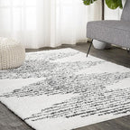 JONATHAN Y Elm Diamond Stripe Shag White/Gray Indoor Area Rug, 3x5, Geometric, Bohemian, Contemporary, Easy-Cleaning for Living Room, Bedroom, Kitchen, Pet Friendly, Non-Shedding (MOH408A-3)