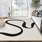 Abani Abstract Beige/Black Area Rug - 9'x12' - Modern Curved Line Design - Deco Collection - Easy to Clean - Durable for High Traffic Areas - Living Room, Dining Room - Medium Pile