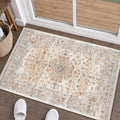 HUGEAR Entryway Machine Washable Area Rugs 2x3 Vintage Orange Small Neutral Style Non Slip Stain Resistant Low Pile Throw Carpet for Hallway Kitchen Retro Aesthetic Modern Decor
