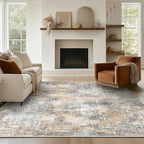 Bavni 9x12 Area Rugs Machine Washable Rug for Living Room, Modern Printed Rug Indoor Soft Area Rug for Bedroom Dining Room, Ultra-Thin Low Pile Carpet with Non Slip Rubber Backing, Ocher Gray