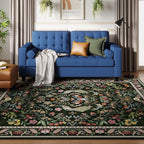 Living Room Rug 6x9 Rug Machine Washable Area Rug Floral Non-Slip Low Pile Large Rug for Living Room, Bedroom, Farmhouse, Dining Room, Kids Playroom (Emerald Green)