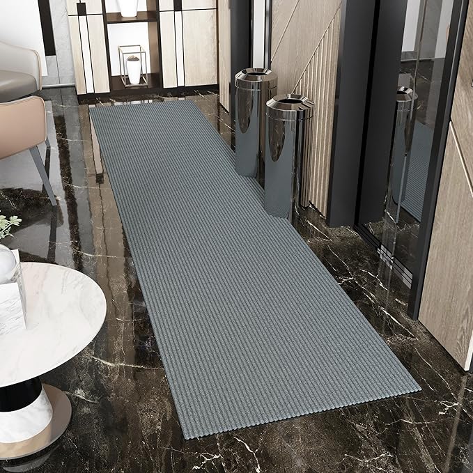Ottomanson 2' x 48' Hallway Runner with Scraper Pile Extra Durable Non-Slip Rug Mat for Indoor & Outdoor Use - Ideal for Kitchen, Entryway, Patio & Garage - High-Traffic Carpet, Gray
