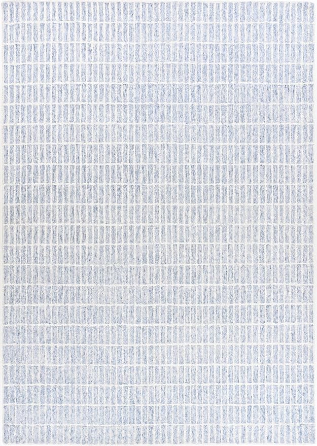 Hand-Tufted 100% Wool Area Rug – Unique Modern Geometric Grid Pattern, Soft Plush Textured Carpet for Living Room, Bedroom, Dining Room & Entryway (Blue, 5' Round)