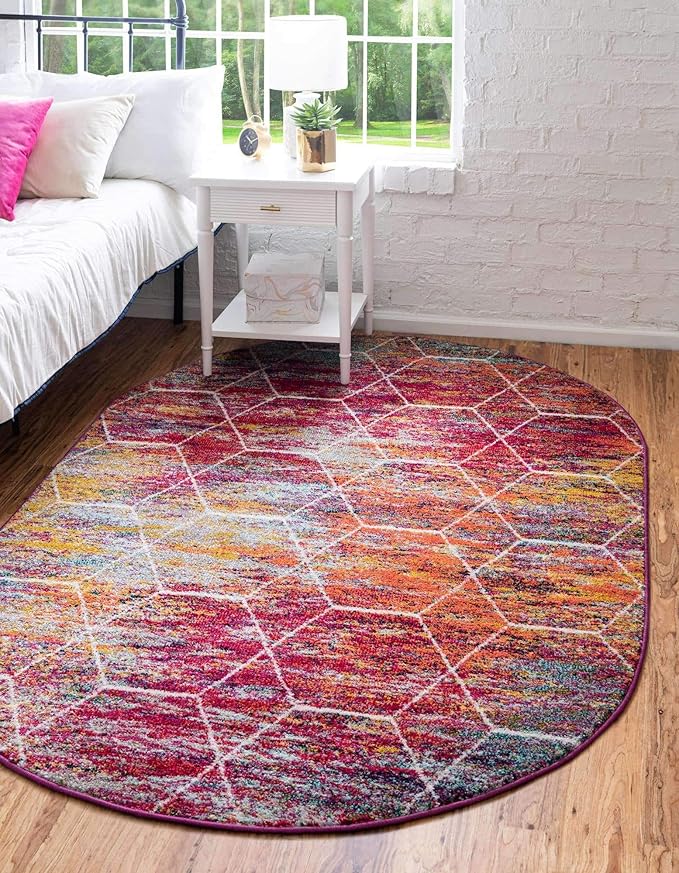 Unique Loom Trellis Frieze Collection Area Rug - Geometric (7' 10" x 10' Oval, Multi/ Ivory)