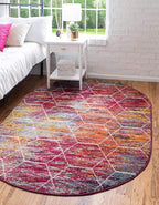 Unique Loom Trellis Frieze Collection Area Rug - Geometric (5' x 8' Oval, Multi/ Ivory)