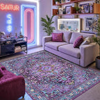 Kokia 6x9 Washable Area Rugs Violet Purple with Vintage Orient Design Soft Rug for Living Room or Home Office Non-Slip Low Pile Stain Resistance Features Distressed Medallion Pattern