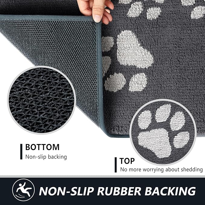 Timo Indoor Door Mat, 24"x36" Super Absorbent Dog Mats for Muddy Paws, Low-Profile Washable Entryway Rug, Rubber Backing Non Slip Front Door Mats, Resist Dirt Inside Entrance Doormat for Shoes, Grey