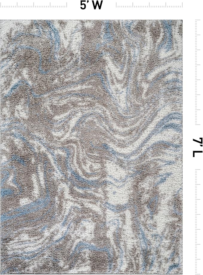Rugshop Abstract Marble Shag Area Rug Blue 5' x 7' Great for Bedrooms, Living Rooms, or Under Coffee Tables