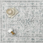 Blue 6x9 Area Rug Vintage Washable Living Room Carpet Non Slip Bedroom Indoor Office Low Pile Large Traditional Distressed Retro Accent Rug for Dining Room Bathroom Kitchen