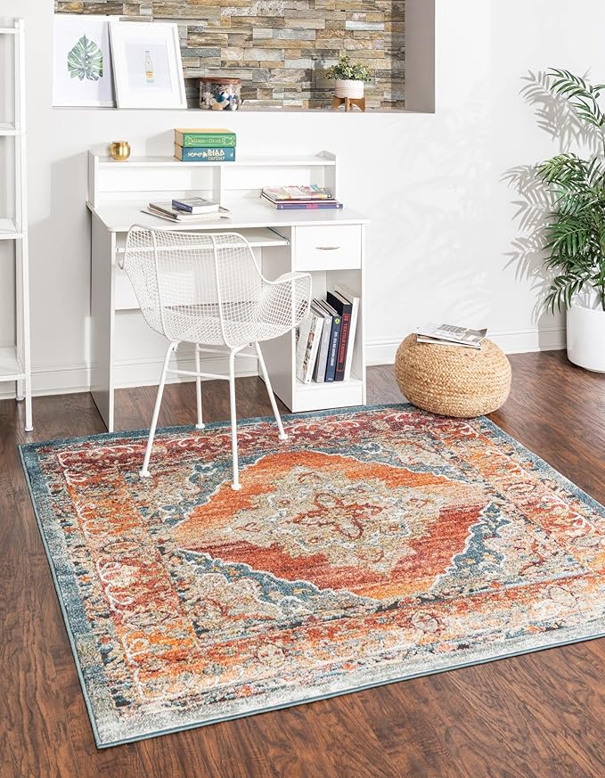 Unique Loom Isabella Collection Area Rug - Rossellini (5' 1" Square, Rust Red/ Beige)