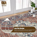 Washable Area Rug 5' x 7' Vintage Traditional Persian Mat - Foldable Distressed Non-Slip Machine Washable Carpet for Living Room Bedroom Kitchen Home Decor - Terracotta and Navy