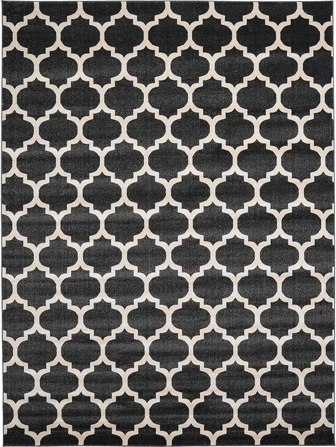 Rugs.com Lattice Collection Rug – 9' x 12' Black Medium Rug Perfect for Living Rooms, Large Dining Rooms, Open Floorplans