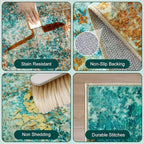 Washable Area Rugs for Living Room 9x12 - Large Neutral Modern Abstract Rug, Soft Low Pile Carpet with Non Slip Backing for Under Dining Room Table, Bedroom, Home, Office, Dorm - Teal Brick