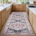 PURRUGS Vintage Farmhouse Boho Runner Rug 2'6" x 8', Non-Slip Machine Washable Rug, Accent Area Rug for Kitchen, Hallway, Entryway, Bedroom, Living Room and Dining Room, Coral Red/Marine Blue