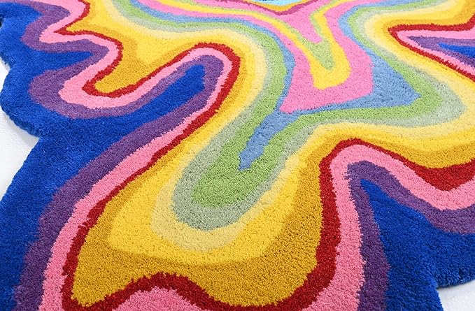 Irregular Shaped Handmade Wool Rug | Modern Colourful Stripe Premium Area Rug Perfect for Home Decor (IR-C, 9x9 ft)