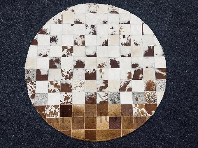 Handmade Pure Cowhide Round Leather Rug for Living Room Bedroom Rug (9X9)