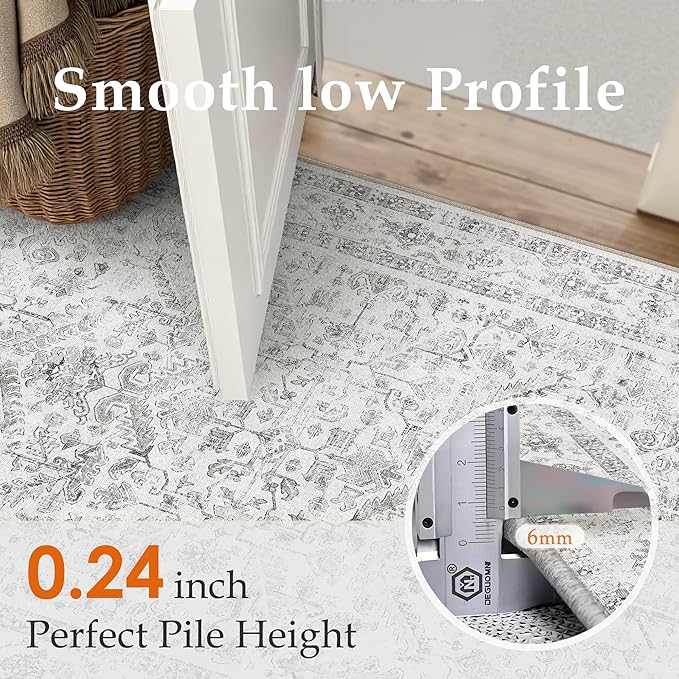 Grey 2x3 Entryway Rug Vintage Area Carpet Indoor Kitchen Washable Door Mat Entrance Small Low Pile Traditional Distressed Retro Accent Throw Rug Non Slip Office Bathroom