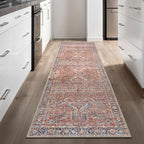 GLN Rugs Traditional Collection - Machine Washable Area Rug, Traditional Washable, Non Slip, Low Pile Chenille Rug, Living Room, Bedroom, Kitchen Rug (2'6" x 10' Terra/Multicolor 1168)