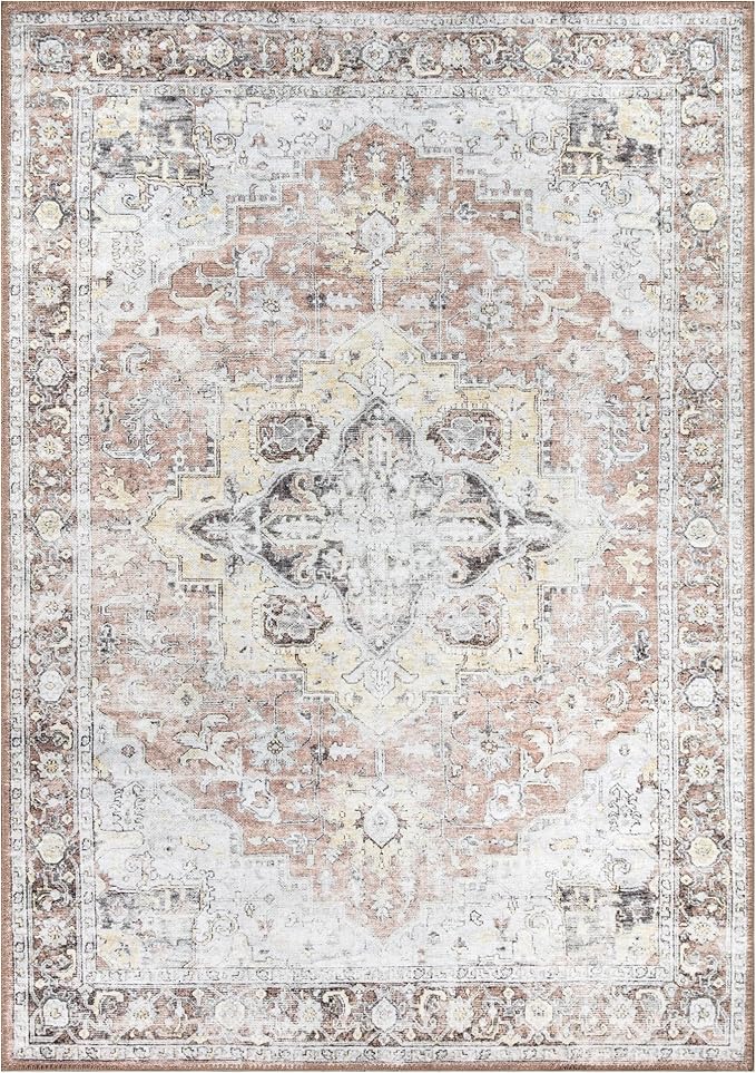 Bloom Rugs Washable Non-Slip 9' x 12' Rug - Blush/Beige Traditional Medallion Area Rug for Living Room, Bedroom, Dining Room, and Kitchen - Exact Size: 9' x 12'