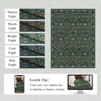 9x12 Floral Washable Area Rugs for Living Room, Vintage Boho Large Rug for Bedroom Dining Room， Distressed Botanical Birds Non Slip Low Pile Animal Throw Carpet for Farmhouse Office, Bright Green