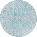 Unique Loom Outdoor Trellis Collection Area Rug - Tribal Trellis (3' 3" Round, Aqua/ Ivory)