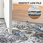 EnHomee 3x5 Washable Area Rugs for Bedroom, Boho Vintage Rugs, Foldable Area Rug for Dining Room, Non-Slip Soft Living Room Rug, Low Pile Large Carpet for Bathroom, Grey
