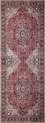 Keen Home Design 2x12 Rug - Machine Washable Runner Rug with Non-Slip Backing, Ideal for Hallway, Entryway, Kitchen, Laundry Room - Vintage, Easy Clean, Durable, Low Pile - (2'6" x 12')