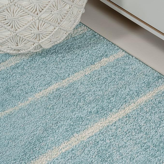 JONATHAN Y Williamsburg Minimalist Stripe Turquoise/Cream Indoor Area Rug, 5x8, Contemporary, Modern, Easy-Cleaning for Living Room, Bedroom, Kitchen, Pet Friendly, Non-Shedding (MOH201B-5)