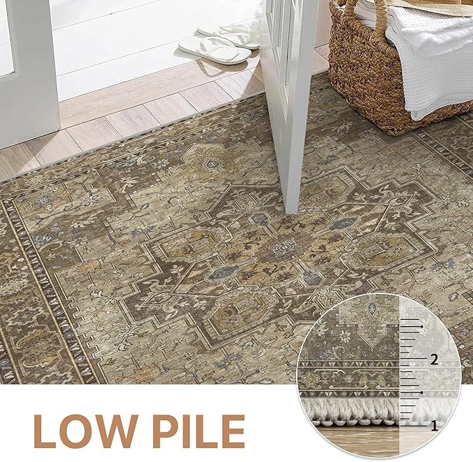 GENIMO 2'6''x6 Runner Rugs for Hallway, Machine Washable Non Slip Vintage Rugs, Low Pile Lightweight Soft Print Rug for enrtyway, Corridor, Home Office, Kitchen, Rustic Brown