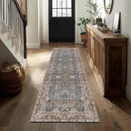 Kuden 2'6"x10 Runner Rug, Machine Washable Area Rug with Non-Slip Backing, Vintage Style, Soft, Easy Clean, Low Pile Rug for Hallway, Entryway, Kitchen, Bedroom