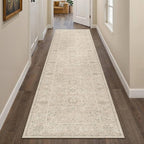 HUGEAR 2x8 Machine Washable Hallway Runner Rugs Vintage Beige - Neutral Non Slip Stain Resistant Low Pile Aesthetic Throw Carpet Kids & Pet Friendly for Bedroom Kitchen Entryway