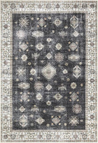 Bloom Rugs Washable Non-Slip 6' x 9' Rug - Black/Ivory Traditional Area Rug for Living Room, Bedroom, Dining Room, and Kitchen - Exact Size: 6' x 9'