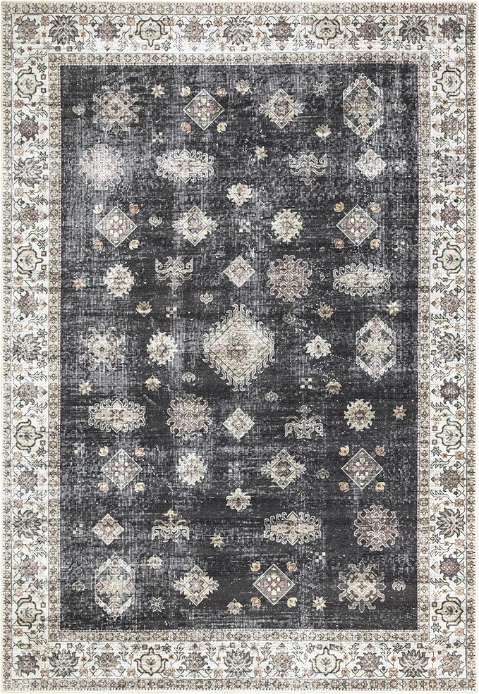 Bloom Rugs Washable Non-Slip 2' x 3' Rug - Black/Ivory Traditional Oriental Area Rug for Living Room, Bedroom, Dining Room, and Kitchen - Exact Size: 2' x 3'