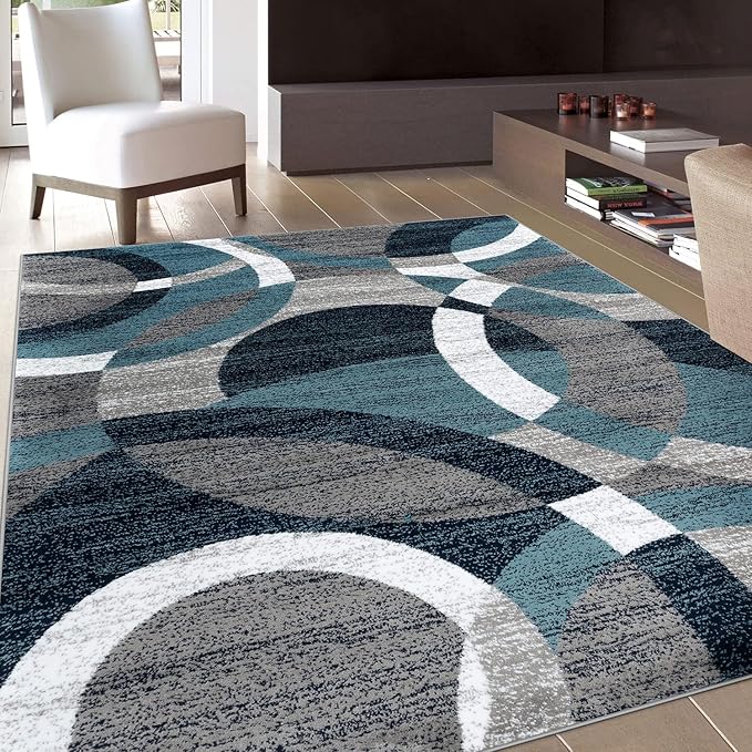 Rugshop Contemporary Abstract Circles Perfect for high Traffic Areas of Your Living Room,Bedroom,Home Office,Kitchen Area Rug 6'6" x 9' Blue