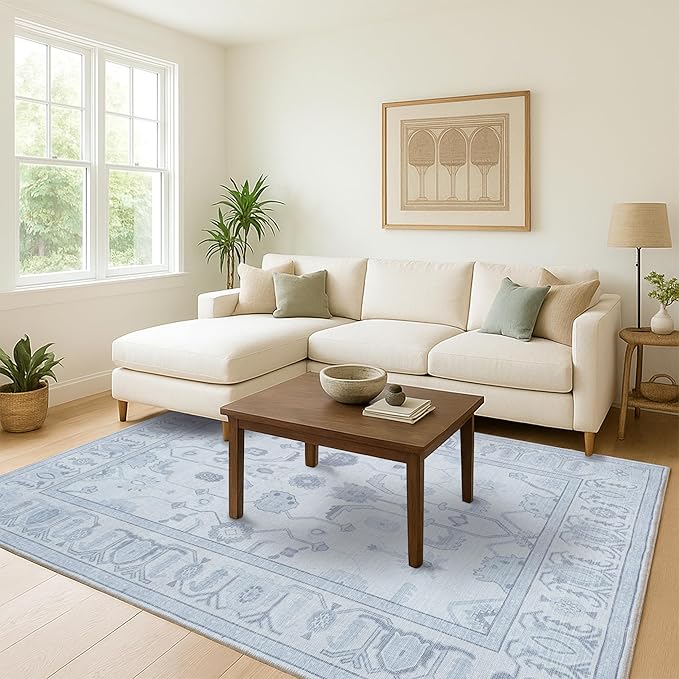 Fame Living Beige Oushak Runner Rug, Modern Runners, Turkish, Eclectic, Floral, Pastel, Washable, Small Throw Rugs, Short Runner for Hallway, Entryway, Foyer, Bedroom, Kitchen, Bathroom, 2'5"x6'5"