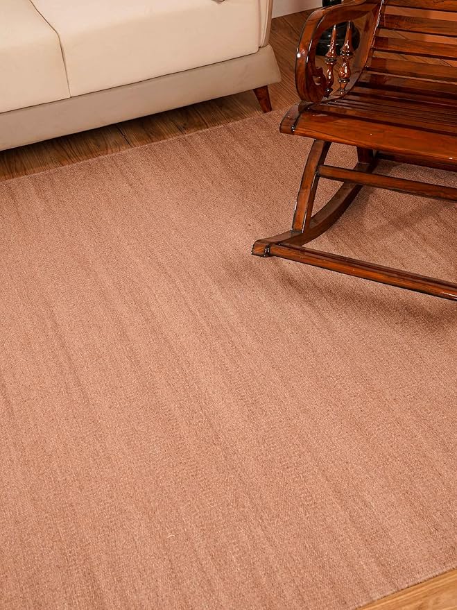 Rugsotic Carpets Hand Woven Flat Weave Kilim Wool 6'x9' Area Rug Solid Light Brown D00111