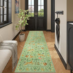DUKINO 2x6 Rug for Hallway, Washable Kitchen Runner Rug with Non Slip Backing, Soft Low Pile Vintage Animal Runner for Bedroom, Kitchen, Hallway, Entryway, Laundry, Light Green