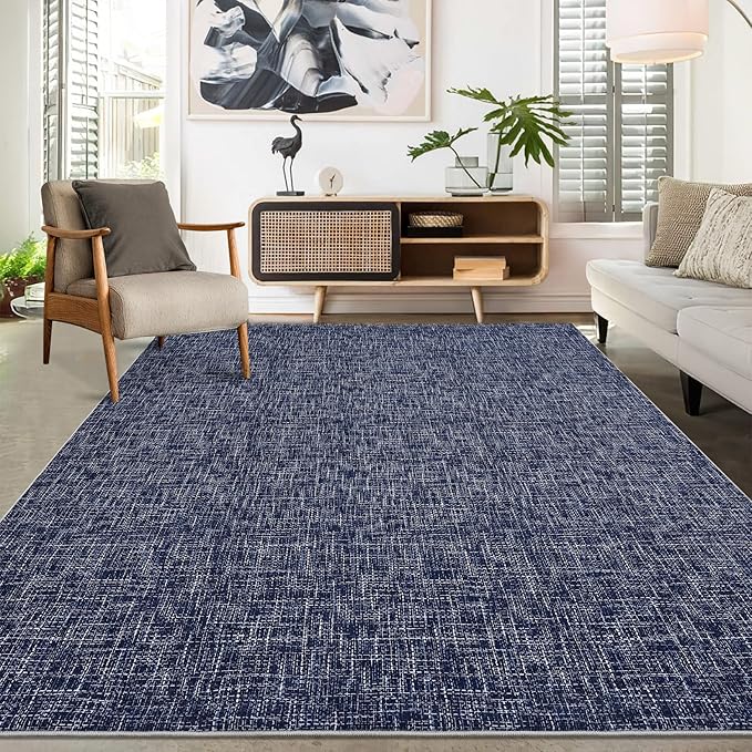 RUGSREAL Bedroom Area Rug 4x6 Modern Abstract Area Rug Stain Resistant Small Living Room Rug Contemporary Dining Room Rug Non-Slip Solid Rug Aesthetic Accent Floor Carpet for Kitchen Office, Blue