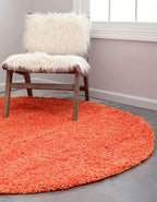 Unique Loom Solid Shag Collection Area Rug (8' Round, Tiger Orange)