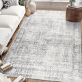 ReaLife Rugs Machine Washable Area Rug - Living Room Bedroom Bathroom Kitchen Entryway Office - Padded Low Pile Stain Resistant Premium - Boho Farmhouse Vintage - Noor - Silver Ivory 4' x 6'