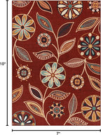 Maples Rugs Reggie Floral Area Rug - Made in USA - Low Pile, Non Slip, Pet-Friendly Mat for Living Room, Bedroom, and Office, 7' x 10', Merlot