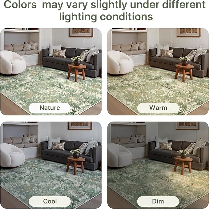 GENIMO Abstract Area Rug 9x12, Washable Large Modern Rug Non Slip, Low Pile Lightweight Soft Carpet for Living Room, Bedroom, Dining Room, Light Green