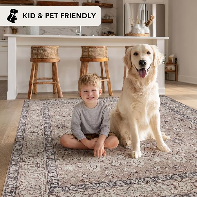 Kuden 3x5 Small Rug, Machine Washable, Non-Slip Backing, Vintage Style, Soft, Low Pile, Area Rugs for Entryway Kitchen Indoor Entrance