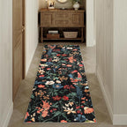 Floral Runner Rug 2x5 Washable Hallway Long Black Bedroom Carpet Non Slip Indoor Boho Kitchen Low Pile Accent Rug Lightweight Soft for Bathroom Dining Laundry Living Room