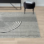 Abani Nuevo Collection Area Rug - Mid-Century Black and White Arch Knot Design - 6' Round - for Living Room, Bedroom & Office