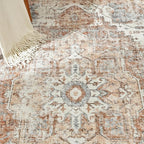 jinchan Area Rug 5x7 Washable Bedroom Rug Vintage Indoor Floor Cover Distressed Lightweight Non-Slip Low Pile Thin Mat Stain Resistant Carpet for Living Room Dining Room Kitchen Office Brick Red