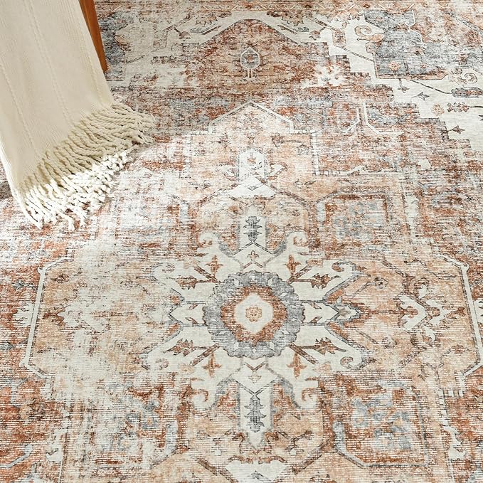 jinchan Area Rug 2x3 Entryway Rug Washable Doormat Vintage Retro Indoor Distressed Door Mat Accent Floor Cover Lightweight Non Slip Low Pile Carpet for Bathroom Kitchen Living Room Bedroom Brick Red
