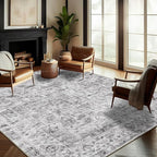 Washable Area Rug 9'x12' Retro Boho Design Non-Shedding Easy Care Ideal for High Traffic Areas in Living Room Bedroom Office Coffee Table Kitchen Large Carpet