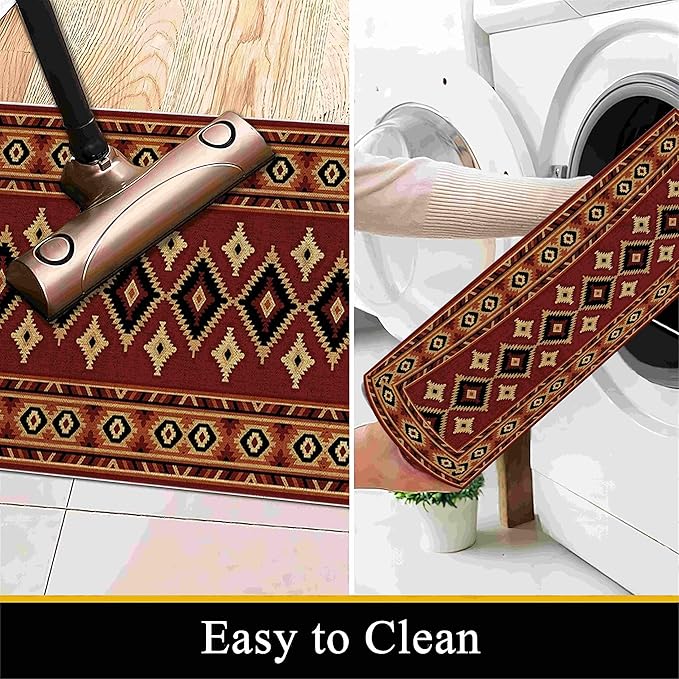 Burgundy Diamond Runner Rug, 2x6ft Hallway Runner Rugs - Corridor & Foyer Area Rugs, Non-Slip Mat Durable Rug, Washable Flannel Material, Southwestern Geometric Home Decor Carpet